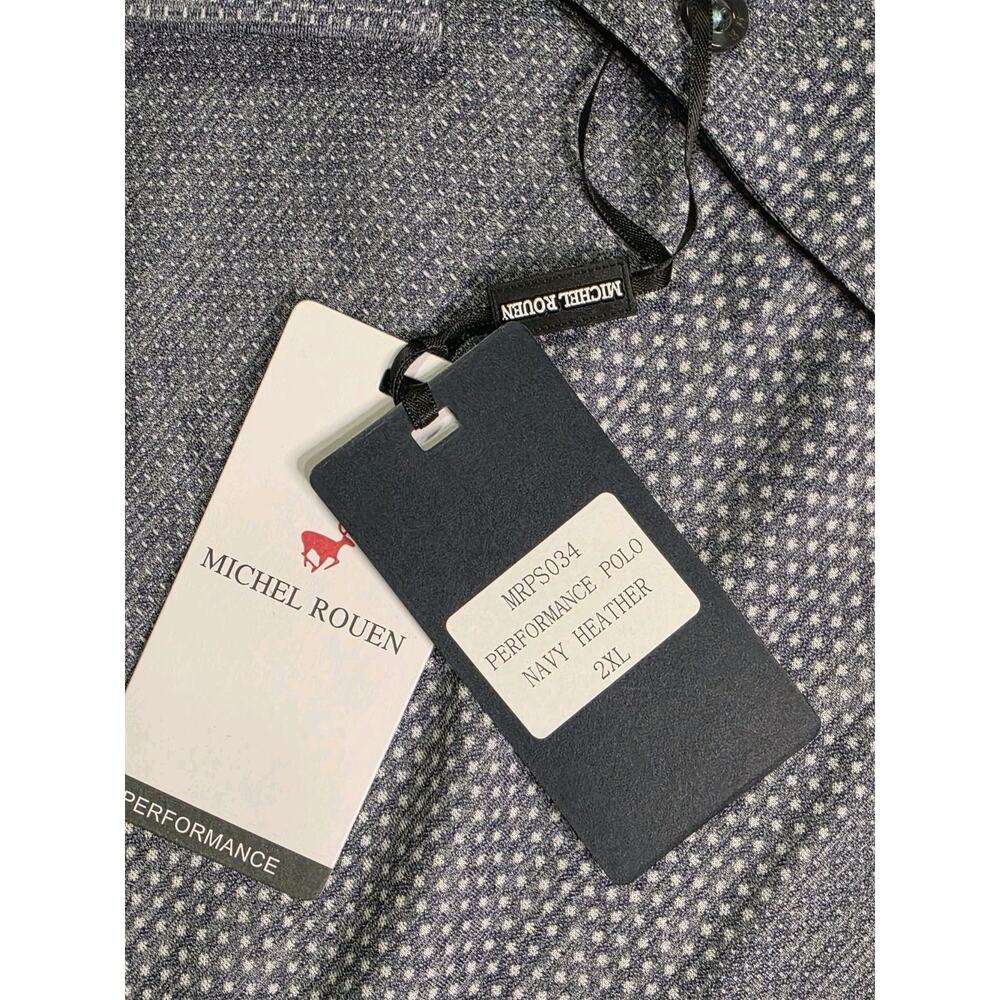 Michel Rouen Performance Polo Shirt Mens 2XL Navy Heather Striped NWT - Picture 2 of 8